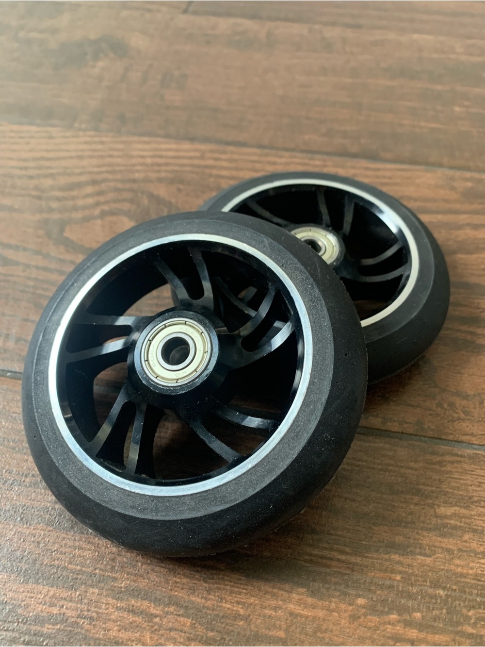 Black Scooter Wheels with Bearings - Pair - Picture 2 of 3